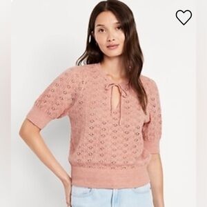 NWT Wool-Blend Puff-Sleeve Tie-Neck Sweater Old Navy